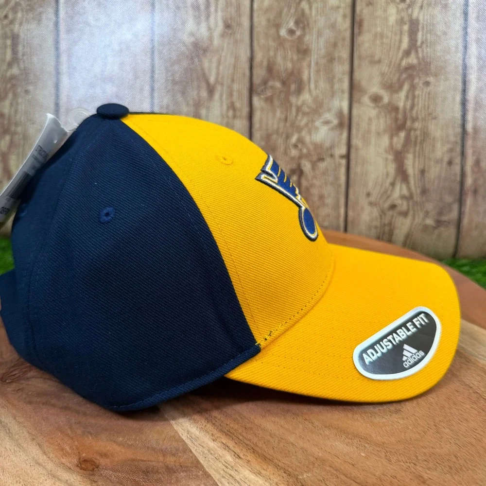 Adidas St. Louis Blues Hat Mens One Size Yellow Navy Blue Structured Adjustable
